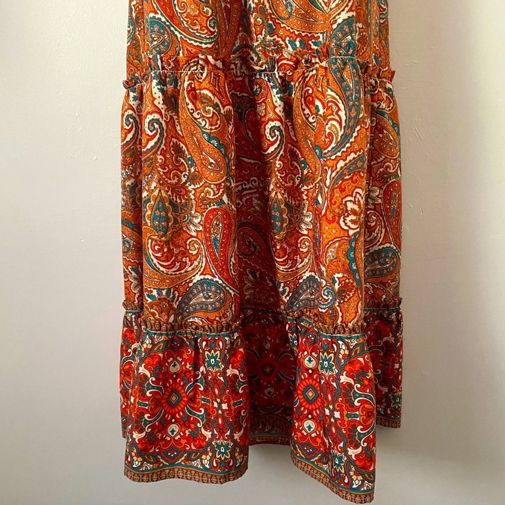 Boho Paisley Print Ruffle Maxi Dress Band of the Free Cottagecore Sun Dress S - Picture 2 of 11